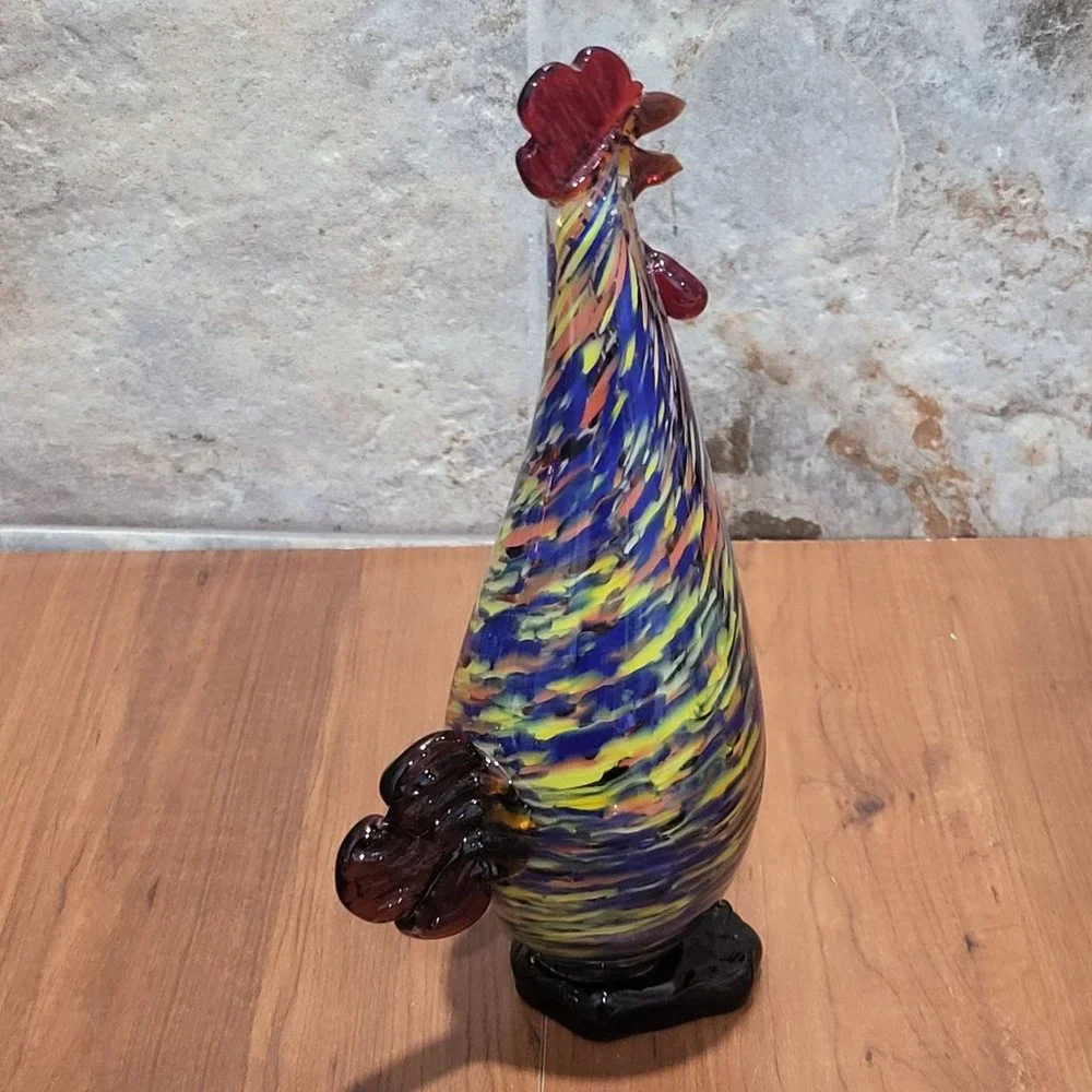 VTG Art Glass Rooster Multicolored Speckled Hand Blown Figurine